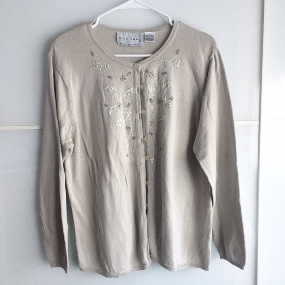 🍉 VTG SILK LORE Sweater Floral Embellished Cardigan - Picture 1 of 10
